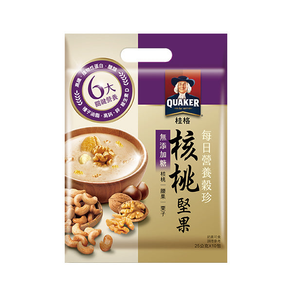 【桂格】營養穀珍麥片核桃堅果-無糖 1 袋組/2 袋組 (25gx10包/袋)