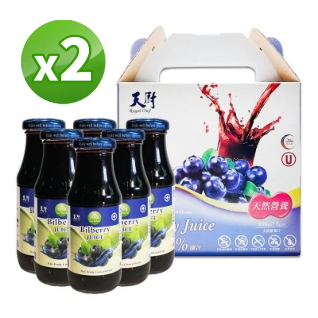 【天廚】100%藍莓汁 200ml*6入(2盒組)★滿滿花青素、產自高加索天然大地