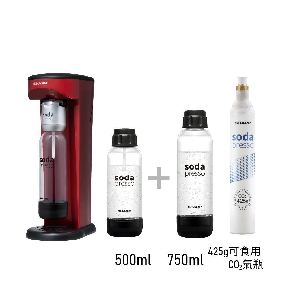 【SHARP 夏普】Soda Presso氣泡水機(2水瓶+1氣瓶)-洋蔥白/番茄紅(CO-SM1T-W/R)